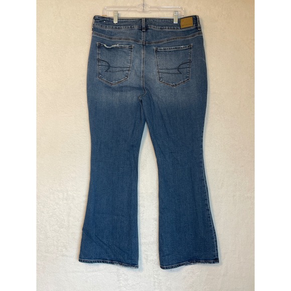 American Eagle Hi-Rise Artist Flare Jeans Blue Super Stretch Womens 18 Short - Picture 8 of 11